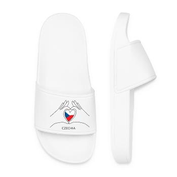 Czech Republic Fan Heart with Czech Flag - Women’s Pool Sliders - white - Front