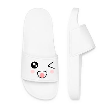 Visage Kawaii Drôle Cadeau - Claquettes Femme - blanc - Devant