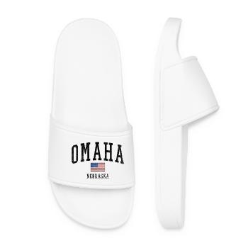 Omaha Nebraska USA Motiv mit Flagge - Frauen Badelatschen - Weiß - Vorne