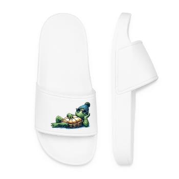 Chillige Kröte Schildkröte cool chillen Geschenk - Frauen Badelatschen - Weiß - Vorne