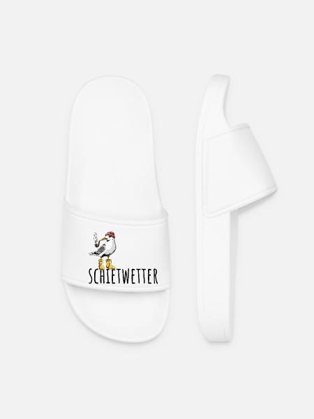 Möwe - Schietwetter - Nordsee - Geschenk - Frauen Badelatschen - Weiß