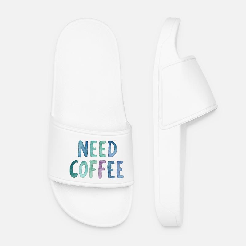 Need Coffee Watercolor Text - Women’s Pool Sliders - white