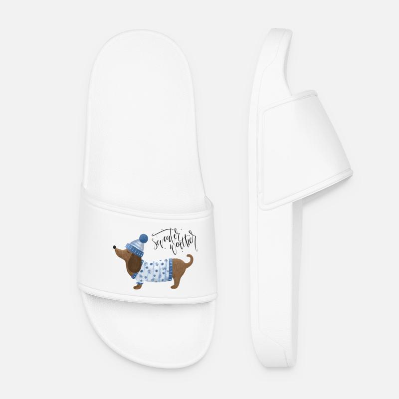 Teckel avec pull et chapeau Pull Météo bleu - Claquettes Femme - blanc