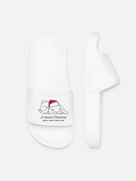 Relaxed Christmas Bunny with Hat - Dark - Women’s Pool Sliders - white
