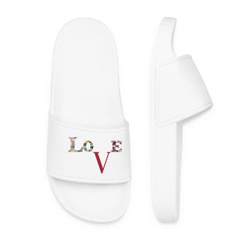 Love Patchwork Typography - Women’s Pool Sliders - white - Front