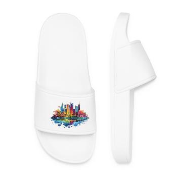 Colorful Skyline Reflection - Women’s Pool Sliders - white - Front
