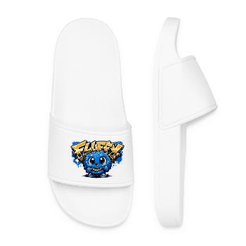 Fluffy Graffiti Blaues Maskottchen - Frauen Badelatschen - Weiß - Vorne