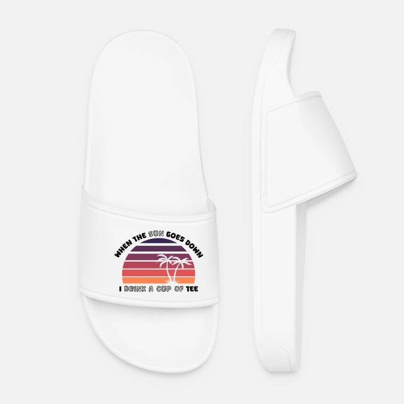 Sunset Palm Trees Retro Tee - Design - Women’s Pool Sliders - white