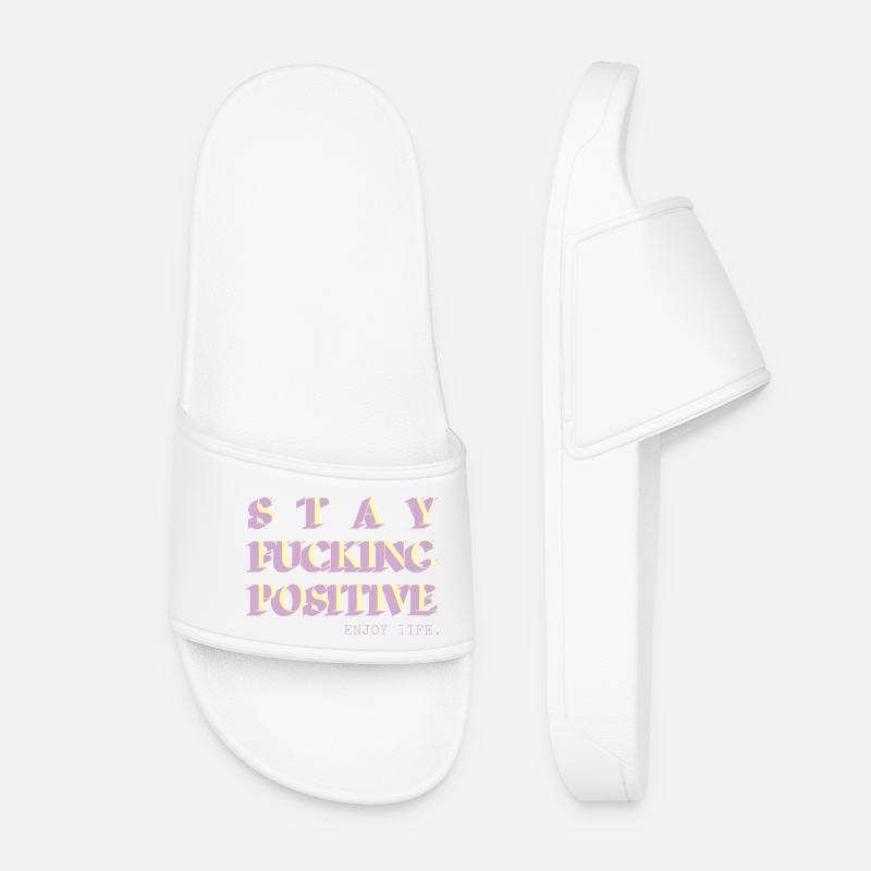 Stay Positive Typo Statement - Women’s Pool Sliders - white