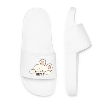 Cuddly Bunny Hey – Cute Cartoon Message - Women’s Pool Sliders - white - Front