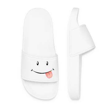 Laughing face with tongue outstretched. - Women’s Pool Sliders - white - Front