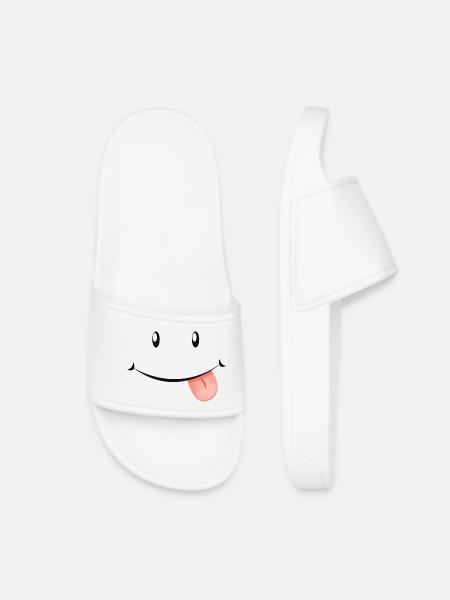 Laughing face with tongue outstretched. - Women’s Pool Sliders - white