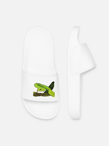 Glowing Green Snake in the Jungle - Women’s Pool Sliders - white