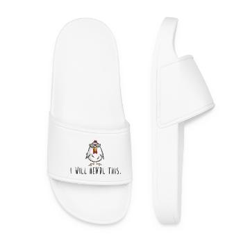 I will hendl this, Geschenk Hühner, Hahn - Frauen Badelatschen - Weiß - Vorne