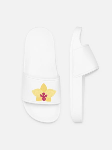 Yellow Orchid - Women’s Pool Sliders - white