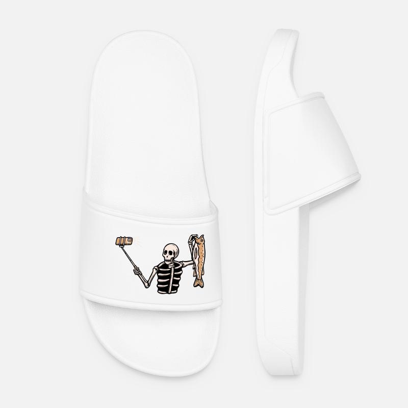 Fishing Skeleton Selfie - Women’s Pool Sliders - white