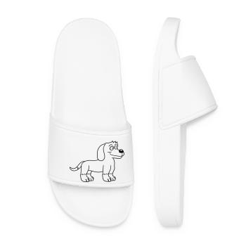 Dog Stands Cute Little Happy Puppy Pet - Women’s Pool Sliders - white - Front