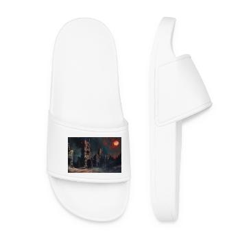 Poster Illustration Medieval Landscape in Ruins - Women’s Pool Sliders - white - Front