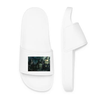 Poster Illustration Medieval Landscape in Ruins - Women’s Pool Sliders - white - Front