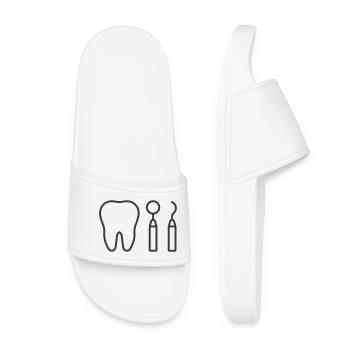 Dental Care Icon – Zahn mit Zahnarztwerkzeugen - Frauen Badelatschen - Weiß - Vorne
