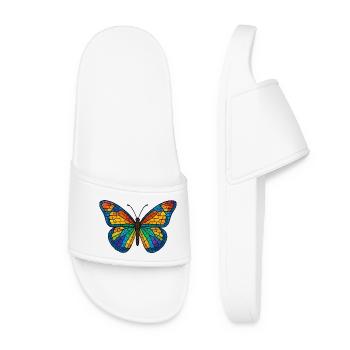 Bunter Mosaik-Schmetterling - Frauen Badelatschen - Weiß - Vorne