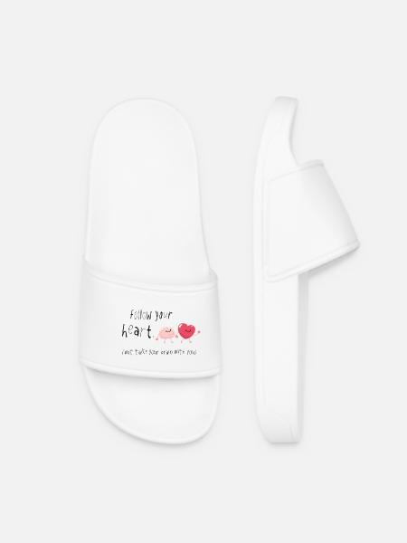 Follow Your Heart, Take Your Brain with you Spruch - Frauen Badelatschen - Weiß