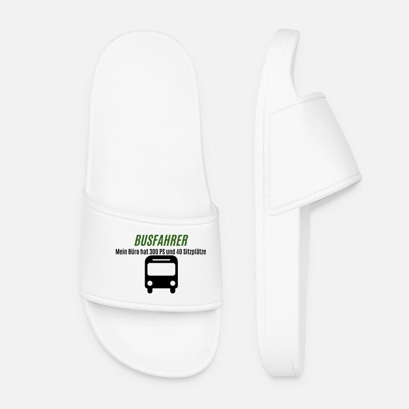 Bus Driver Green Logo Shirt - Women’s Pool Sliders - white