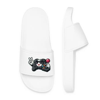 Kawaii Game Controller Peace Sign - Women’s Pool Sliders - white - Front