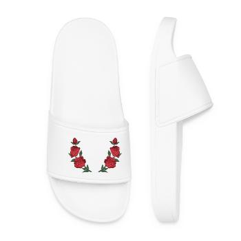 Red Rose Border Frame - Women’s Pool Sliders - white - Front
