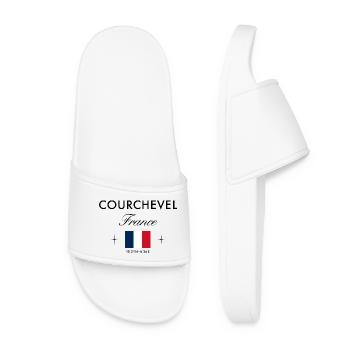 Courchevel, France, coordinates, travel, souvenir - Women’s Pool Sliders - white - Front