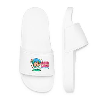 BONNE CHANCE - Visage Heureux Goutteuse - Bonne journée - Claquettes Femme - blanc - Devant