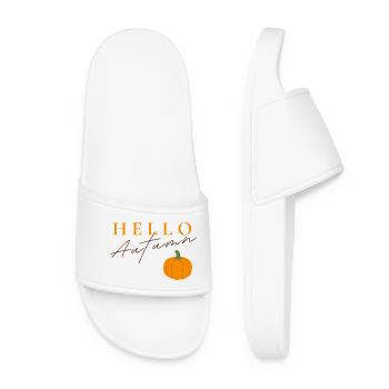 Bonjour Autumn | Motif de citrouille d’automne - Claquettes Femme - blanc - Devant