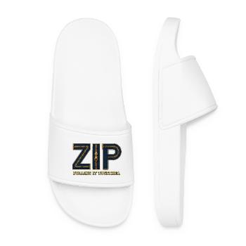 ZIP – Umarme alles | Ein Wortspiel mit einem Schloss - Frauen Badelatschen - Weiß - Vorne