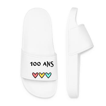 100. 100 YEARS. 100th ANNIVERSARY. 100 BIRTHDAY - Women’s Pool Sliders - white - Front