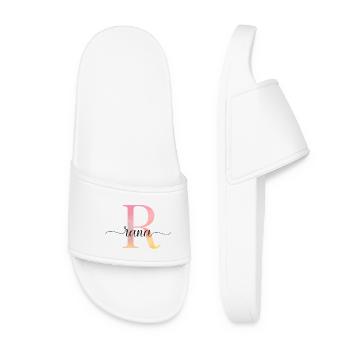 R | Monogramm | Name | Rana |Watercolor - Frauen Badelatschen - Weiß - Vorne
