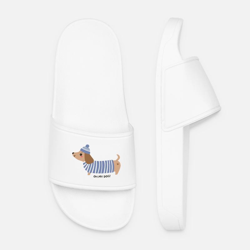 Oh my dog! - Blue stripes - Women’s Pool Sliders - white