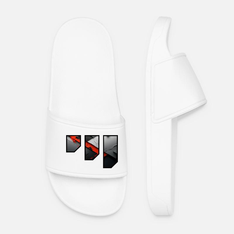Abstract Red and Grey Tearing Pattern - Women’s Pool Sliders - white