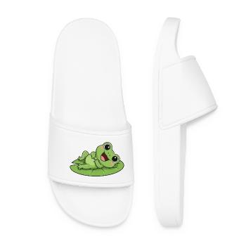Cute Frog Cartoon Water Lily Laughing Joy - Women’s Pool Sliders - white - Front