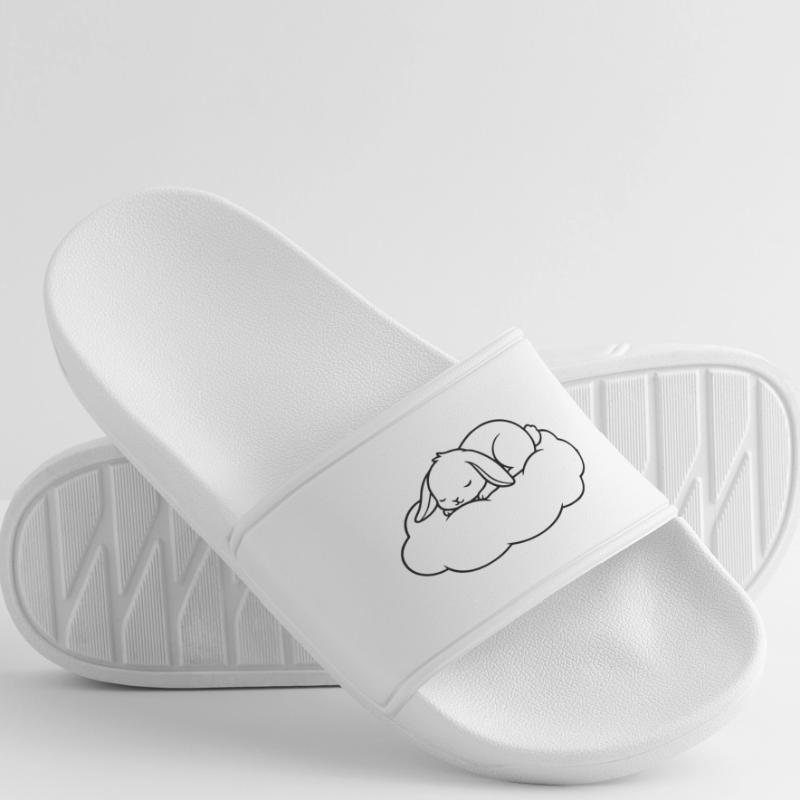 Sleeping Bunny Cloud Outline Vector Women’s Pool Sliders
