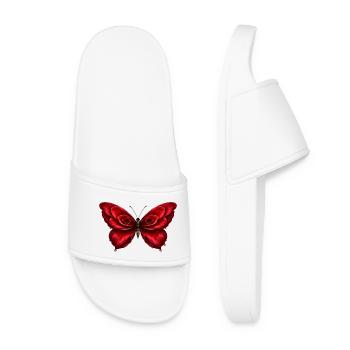 Rosenflügel – Schmetterling aus roten Blüten - Frauen Badelatschen - Weiß - Vorne