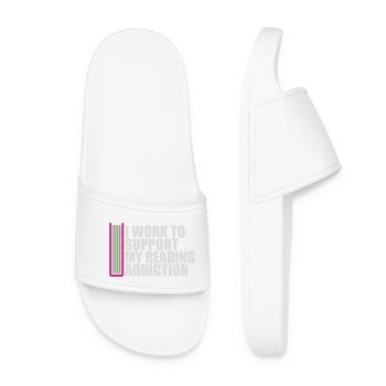 I Work To Support My Reading Addiction Books Logo - Women’s Pool Sliders - white - Front