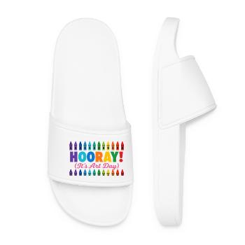 Back to School Hooray It's Art Day Teacher - Women’s Pool Sliders - white - Front