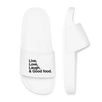 live love laugh and good food - éloge bonne bouffe - Claquettes Femme - blanc - Devant