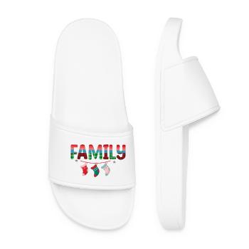 Weihnachtsfamilie mit hängenden Socken - Frauen Badelatschen - Weiß - Vorne