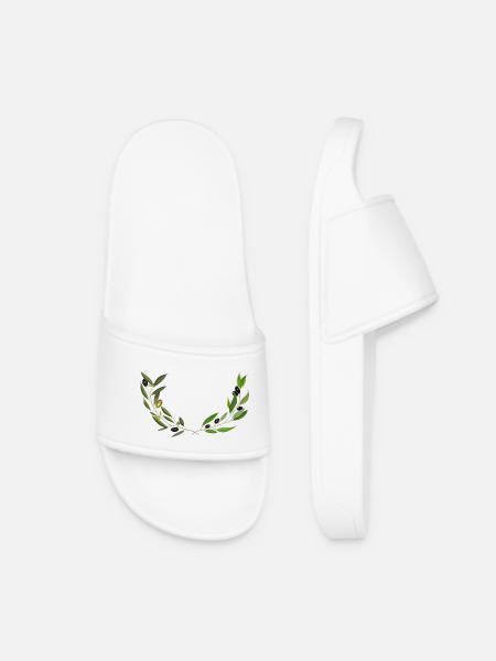 Olive branches Marseille handmade - Women’s Pool Sliders - white