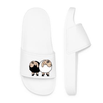 2 Sheep Look Skeptical Offended Friends Team - Women’s Pool Sliders - white - Front