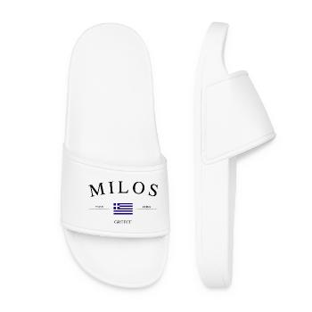 Milos Griechenland – Urlaub Souvenir & Geschenk - Frauen Badelatschen - Weiß - Vorne