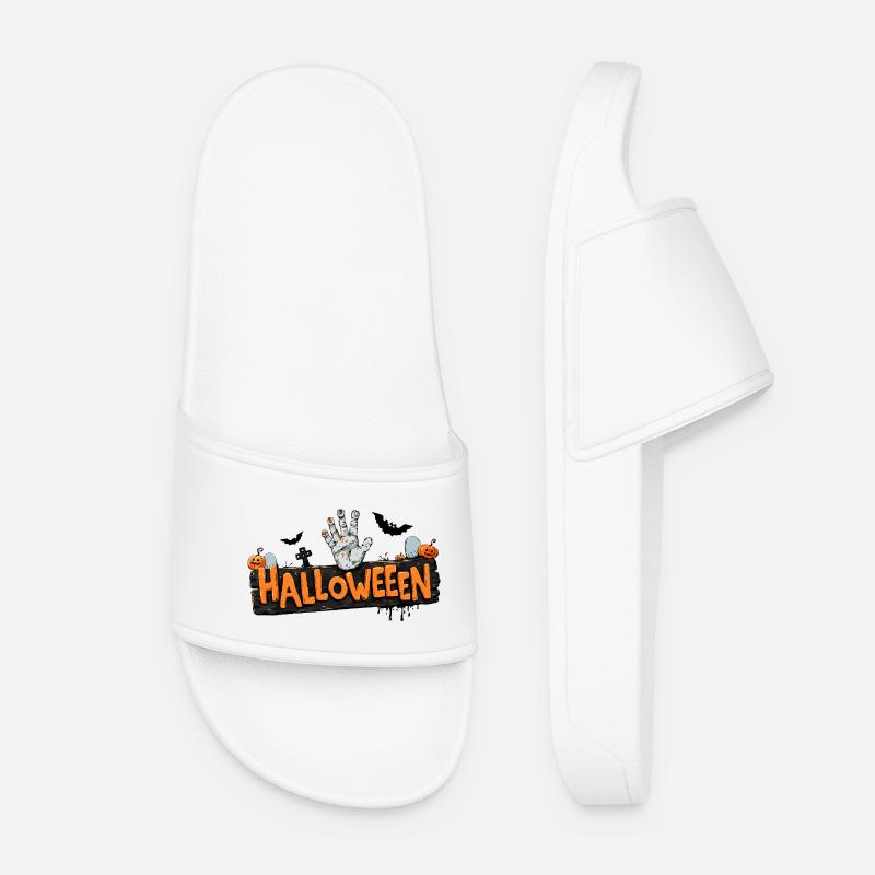 Halloween – Zombie Hand & Pumpkins. - Women’s Pool Sliders - white