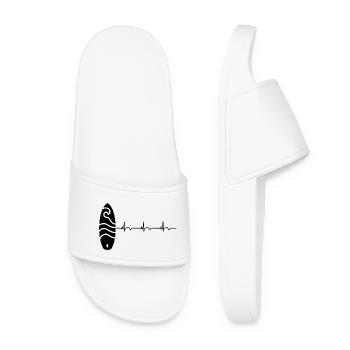 Surfboard Surfboard Surfer ECG Heartbeat - Women’s Pool Sliders - white - Front