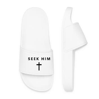 Seek Him Minimalist Faith Jesus Cool Christian - Frauen Badelatschen - Weiß - Vorne